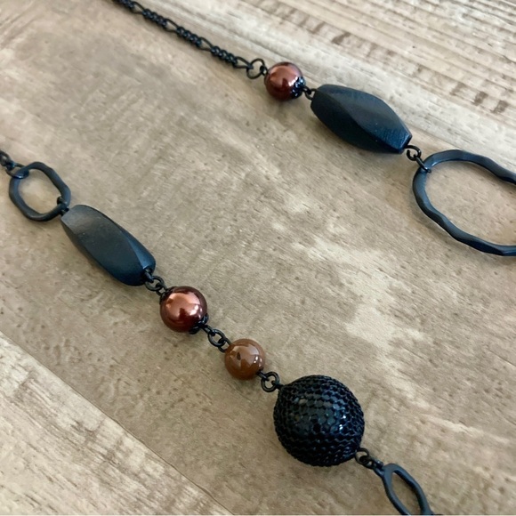 Artisan BEAD and Chain Long Statement Necklace EB - Picture 5 of 12